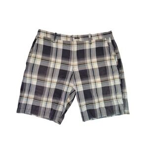 GAP Plaid Flat Front Shorts Mens Size 34 Gray Beige Blue Chino Casual Summer